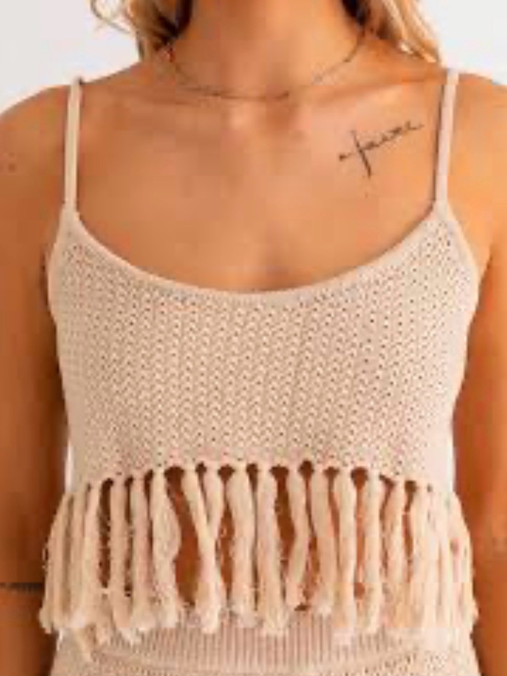 Le Lis Beige Crochet Fringe Camisole